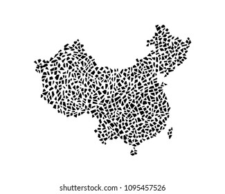 hand drawn china map, polygonal pattern isolated on white