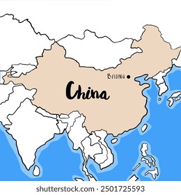 Hand drawn of China map, vector 