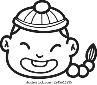 Hand Drawn Chinese boy is happy illustration isolated on background