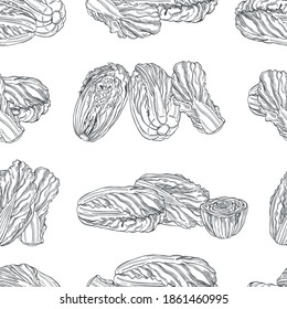 Hand drawn Chinese cabbage.  Vector seamless pattern.