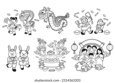 Hand Drawn Chinese children and family collection in flat style illustration for business ideas isolated on background