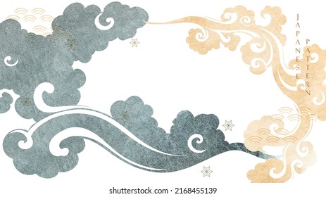 Hand drawn chinese cloud with Japanese pattern vector. Oriental decoration with logo design, flyer, banner or presentation in vintage style. Watercolor texture with geometric icons. - Shutterstock ID 2168455139