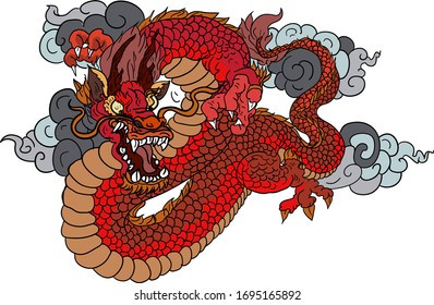 Hand drawn Chinese dragon isolate on white background.