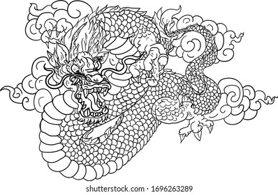 Hand drawn Chinese dragon isolate on white background.