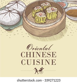 Hand drawn of Chinese dumplings and buns