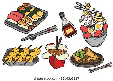 Hand Drawn chinese food collection in flat style illustration for business ideas isolated on background