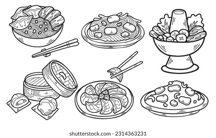 Hand Drawn chinese food collection in flat style illustration for business ideas isolated on background