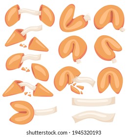 Hand drawn chinese fortune cookies with blank note inside. Vector illustration isolated on white background.