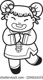 Hand Drawn Chinese girl smiling and happy illustration isolated on background