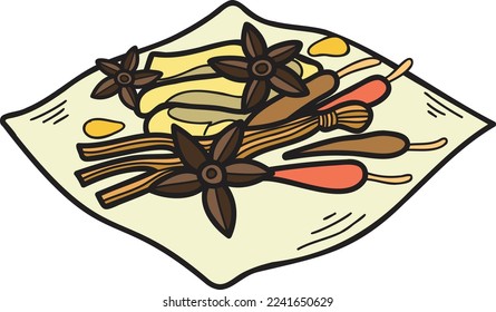 Hand Drawn Chinese herbs Chinese and Japanese food illustration isolated on background