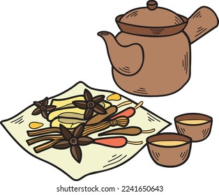 Hand Drawn Chinese herbs Chinese and Japanese food illustration isolated on background