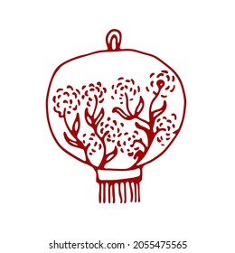 Hand drawn Chinese lantern. Happy Chinese new year of The Tiger. Asian elements with craft style on background. Hand drawn doodle style.