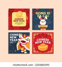 Hand drawn chinese new year social media post design collection