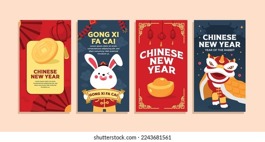 Hand drawn chinese new year social media stories design collection