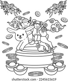 Hand Drawn chinese new year with rabbit illustration isolated on background