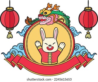 Hand Drawn chinese new year with rabbit illustration isolated on background