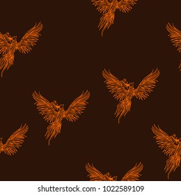 hand drawn Chinese peacock tattoo.Asian Phoenix fire bird tattoo design. Illustration isolated seamless pattern. Endless background