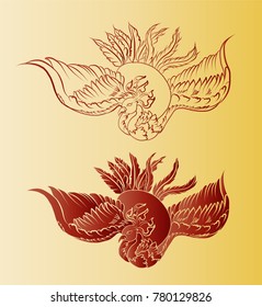 hand drawn Chinese peacock tattoo.Asian Phoenix fire bird tattoo design.