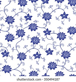 Hand drawn chinese porcelain seamless pattern with flowers