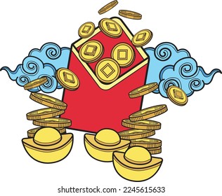Hand Drawn Chinese red envelopes and money illustration isolated on background