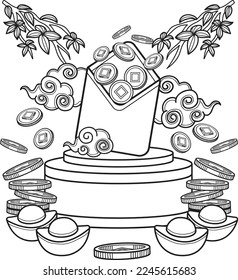 Hand Drawn Chinese red envelopes and money illustration isolated on background