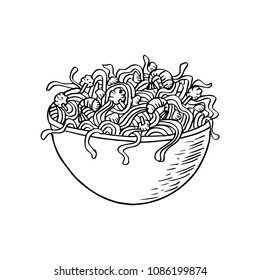 Hand Drawn Chinese Style Noodle Bowl