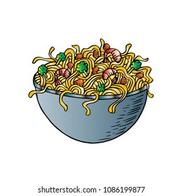 Hand drawn Chinese style noodle bowl