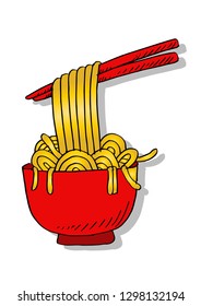 Hand drawn Chinese style noodle bowl