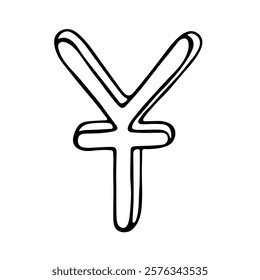 Hand drawn chinese yuan currency symbol. Brush stroke doodle. Single element for design