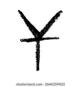 Hand drawn chinese yuan currency symbol. Brush stroke doodle. Single element for design