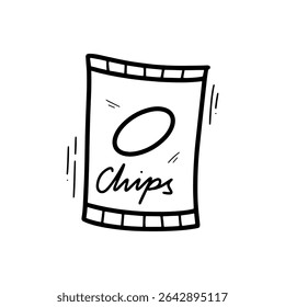Hand Drawn Chips Bag Illustration. Doodle Vector. Isolated on White Background - EPS 10 Vector