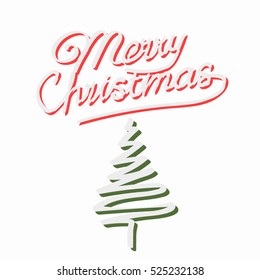Hand drawn Chisrtmas postcard with tree on the white background