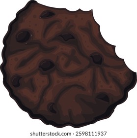Hand drawn chocolate bitten cookie with chocolate drops