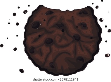 Hand drawn chocolate bitten cookie with chocolate drops and crumbs