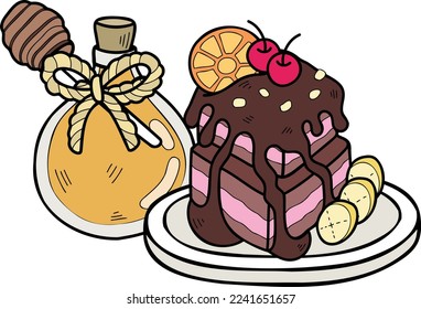 Hand Drawn Chocolate Cake with Honey illustration isolated on background