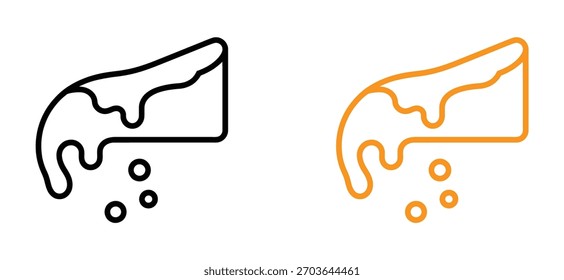 Hand drawn chocolate cake slice icon. Black and  orange white cake isolated vector illustration