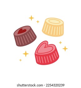 Hand drawn chocolate candies collection. Doodle sketch style. Set of various hand drawn elements. Valentine day Vector illustration isolated on white background.