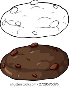 Hand drawn chocolate chip cookie vector set includes a colored version and black outline
