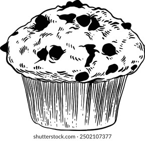 Handgezeichnete Schokolade Chip Muffin Skizze Illustration