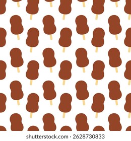 Sorvete coberto de chocolate desenhado à mão em uma vara Padrão Sem Costura Ice Cream Cartões Temáticos Fundo