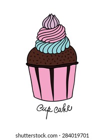 hand drawn chocolate creamy cup cake design 