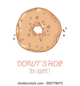Hand drawn chocolate donut isolated in vector. Sweet pastry doodle illustration