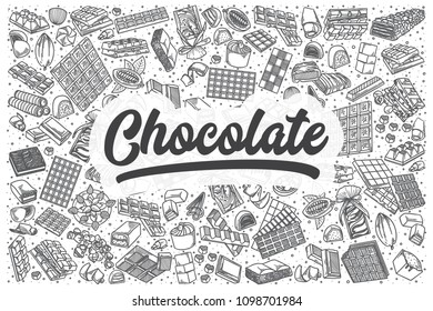 Hand drawn chocolate doodle set. Lettering - Chocolate