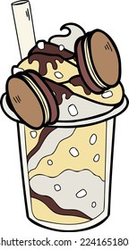 Hand Drawn Chocolate Frappe and Whipped Cream illustration isolated on background