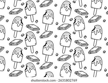 Hand drawn chocolate ice cream outline vector background. Wall decoration, wrapping paper, editable