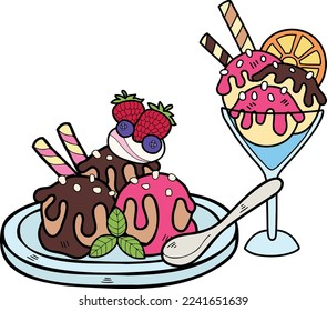 Hand Drawn Chocolate and Lime Ice Cream illustration isolated on background