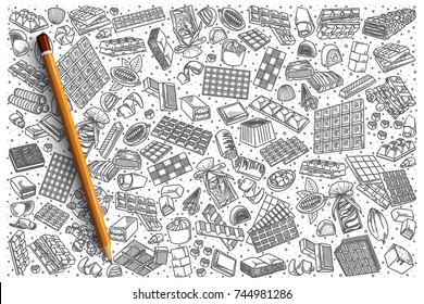 Fondo del conjunto de doodles para vectores de chocolate dibujado a mano