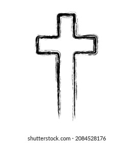 Hand drawn christian cross. Drawing religion cross icon. Vector illustration. Grunge church symbol
