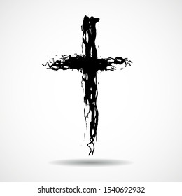 Hand drawn christian cross. Grunge cross. Religion christian symbol. Vector