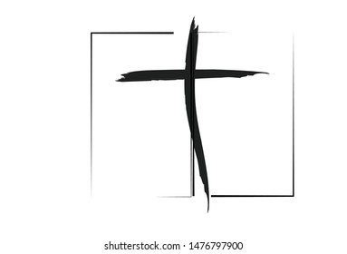 Hand drawn christian cross signs with place for text. Religion symbol, Catholicism icon. Signs and symbols icon can be used for web, logo
